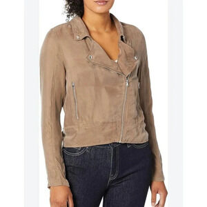 Blank NYC Moto Jacket Asymmetrical Double Zip Cupro Brown  Lightweight Small